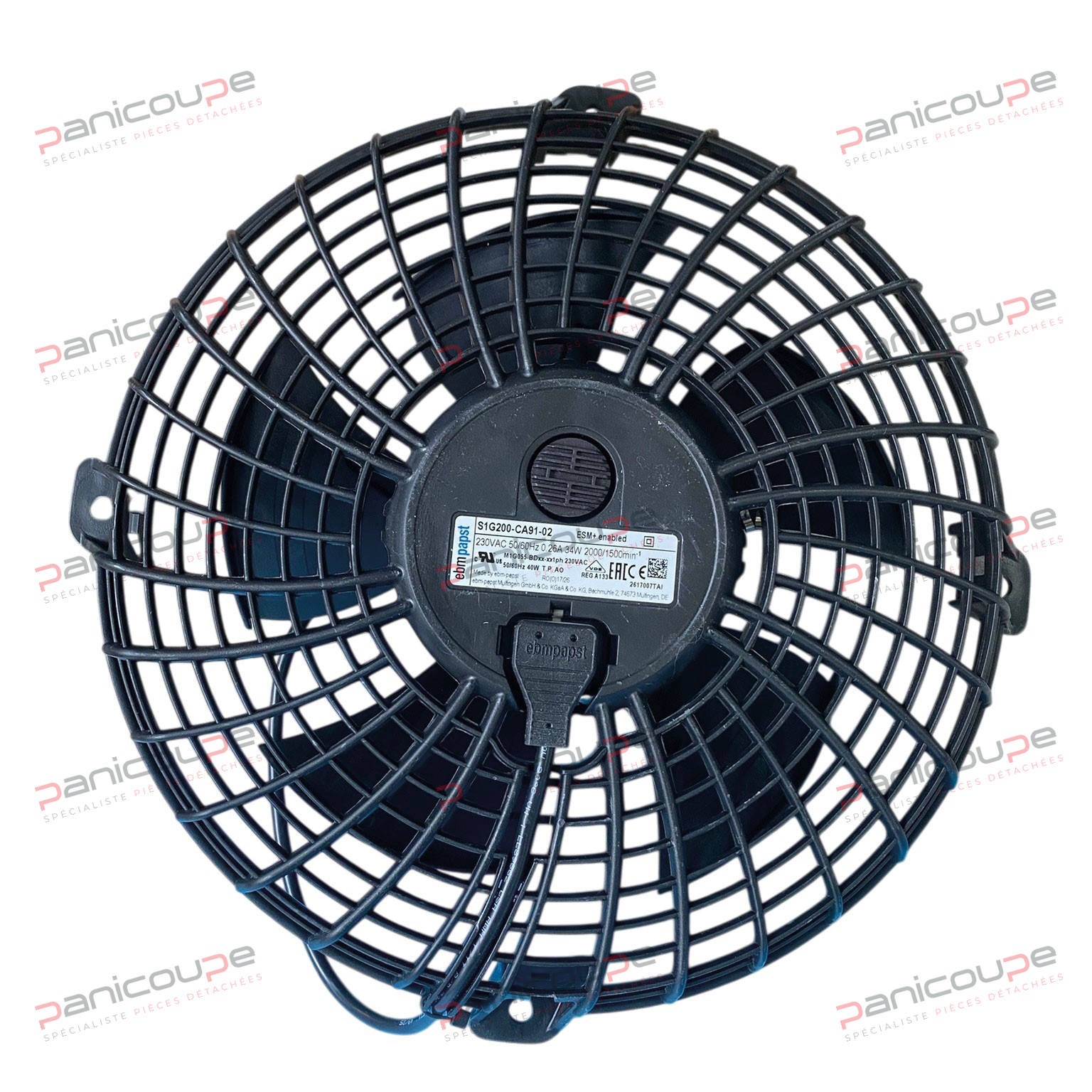 Ø Hélice mm : 200 - Nombre de pales : 5 - Tension V : 230 - Puiss. W : 33 -T : - Débit m3/h : 740 - Vitesse Tr/mn : 2000 - Type sortie : Câble - Ø Fixation 4 points mm : 245 - Condensateur : 1,5 µF à prévoir<BR/>sens de l’air : A (de la grille vers le moteur) Schraubenlüfter, Gitter zum Motor, Ø 200 Produktbild