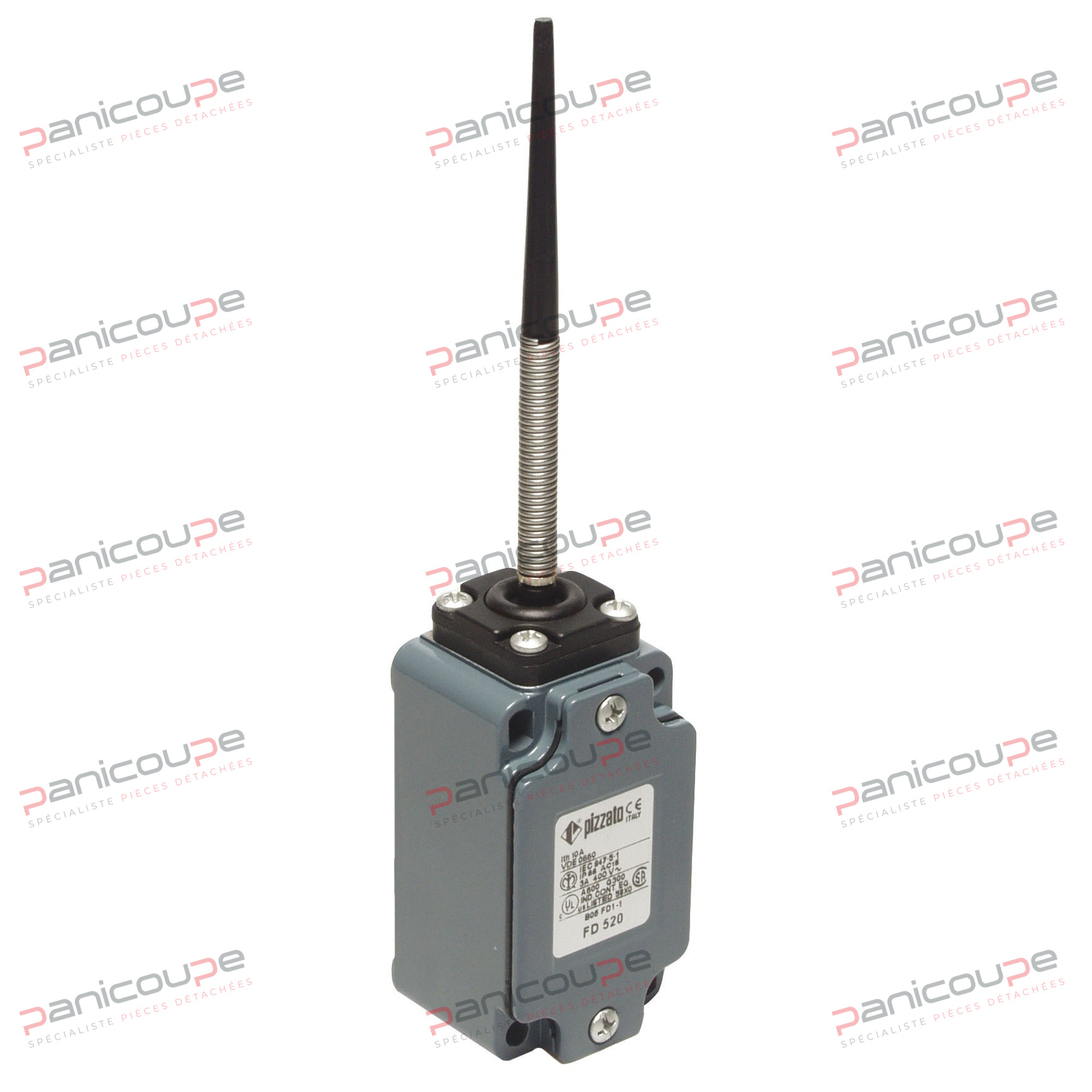 Metallgehäuse und -kopf mit einer Leitung. Kontakte: 1 Öffner + 1 Schließer (6 A/250 V AC). Schutzart IP67. Betriebstemperatur: -25 bis +80 °C. Kopf in 4 Richtungen drehbar. Gehäuseabmessungen: 40 x 74 mm. Montage: 4 Bohrungen, Lochabstand 30 x 60 mm. MODELL MIT FEDERBELAGERTEM KUNSTSTOFFSTANGE Produktbild