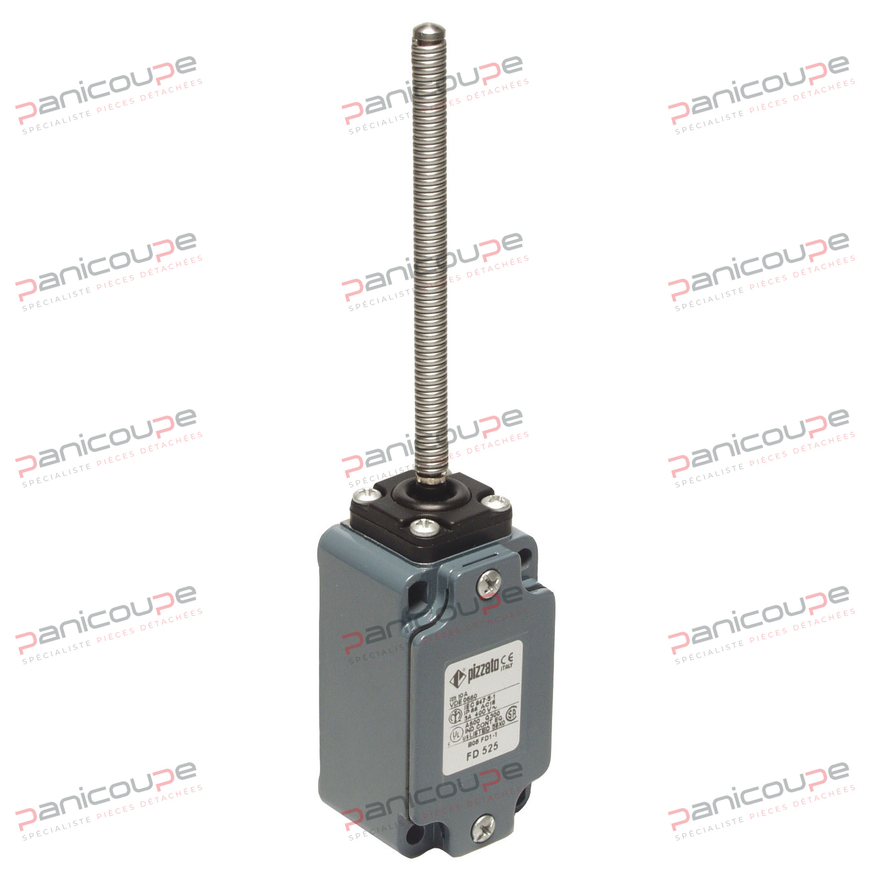 Metallgehäuse und -kopf mit einer Leitung. Kontakte: 1 Öffner + 1 Schließer (6 A/250 V AC). Schutzart IP67. Betriebstemperatur: -25 bis +80 °C. Kopf in 4 Richtungen drehbar. Gehäuseabmessungen: 40 x 74 mm. Montage: 4 Bohrungen, Lochabstand 30 x 60 mm. FLEXIBLES HEBELMODELL Produktbild