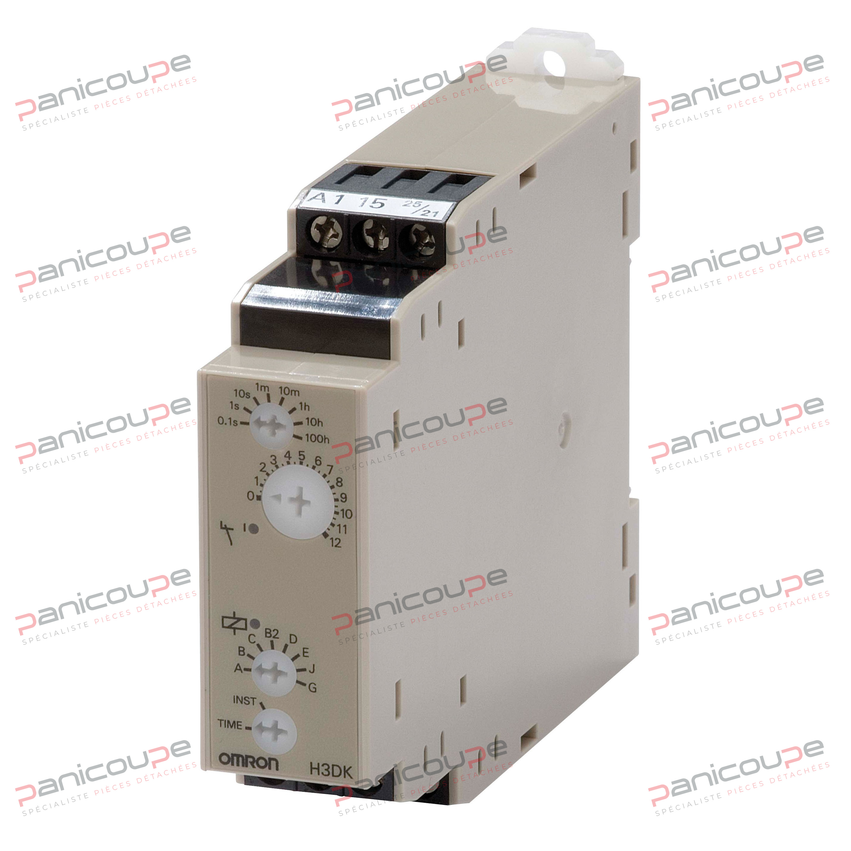 Universeller Schaltschranktimer. Mehrbereichstimer von 0,1 Sek. bis 1200 h. 8 Bereiche: 1,2 s/12 s/120 s/12 min/120 min/12 h/120 h/1200 h. Multispannung von 24 bis 240 V AC/DC. Multifunktion: A/B/B2/C/D/E/G/J. Ausgang: 1 x 5 A/250 V Wechsler-Zeitrelais. DIN-Schienenmontage. Schraubklemmenanschluss. Abmessungen: 100 x 79 x 22 mm OMRON H3DKM1 TIMER Produktbild
